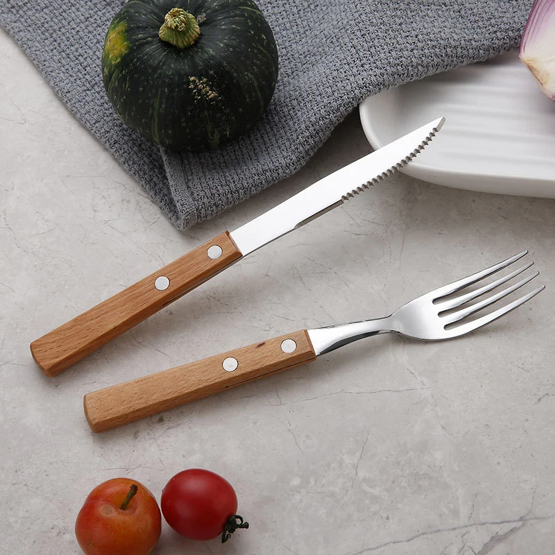 Knife Fork Spoon Tableware 1PC Stainless Steel Cutlery For Western Food Dessert Kitchen Dinnerware cubiertos Wood Handle cutlery set western style cutlery set picnic cutlery set stainless steel cutlery set