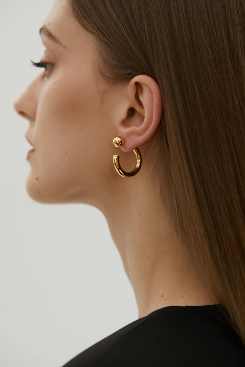 Timeless Wonder Brass Geo Cc Pierced Stud Earrings For Women Designer