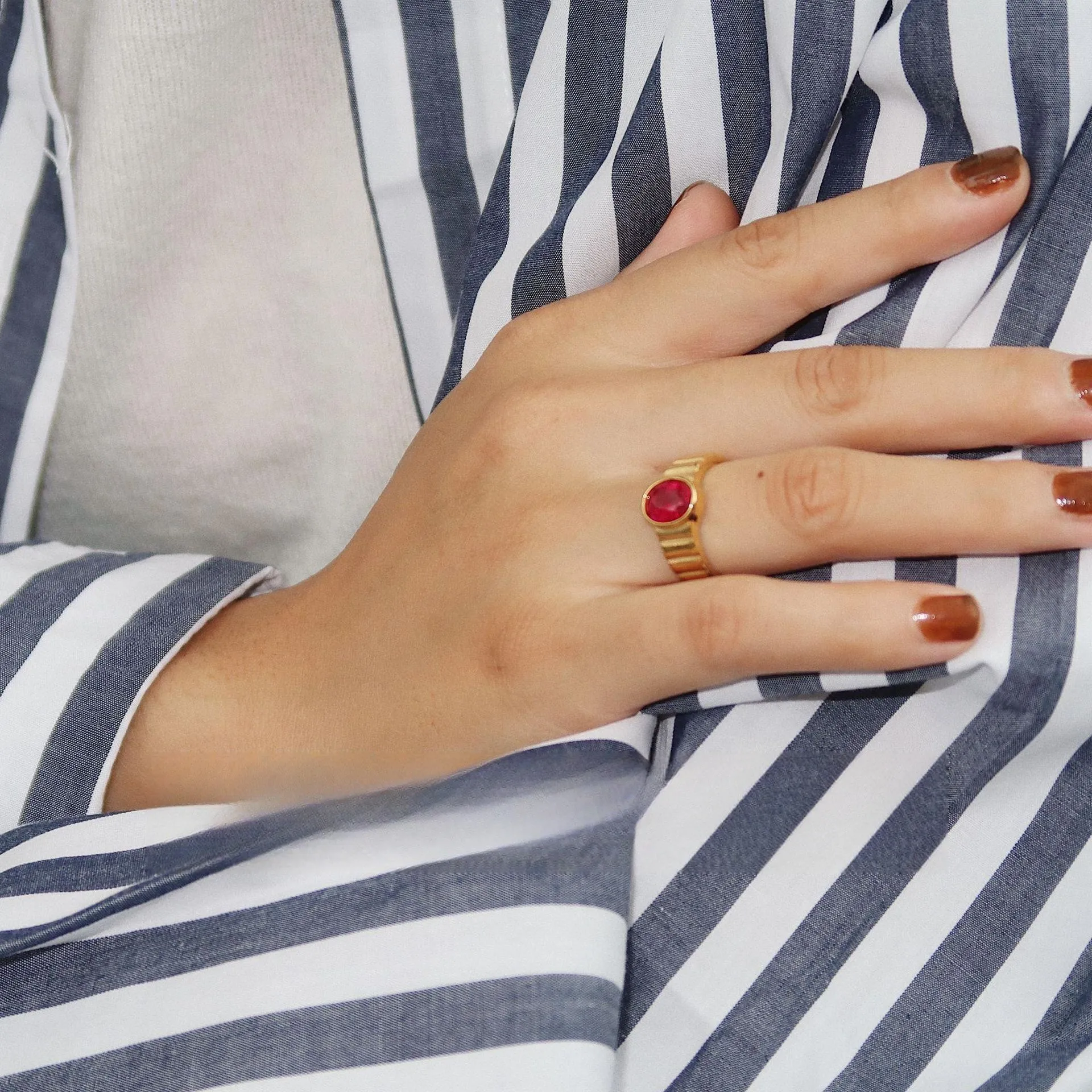 Ruby Ring Zircon Ring Temperament Fashion Titanium Steel Gold Plated Retro