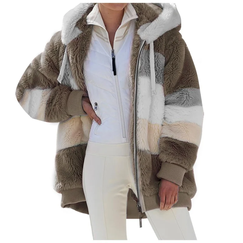New Autumn and Winter Clothing Casual Loose  Hooded Women's Fashion Long-sleeved Loose Plush Multicolor Hooded Jacket Women
