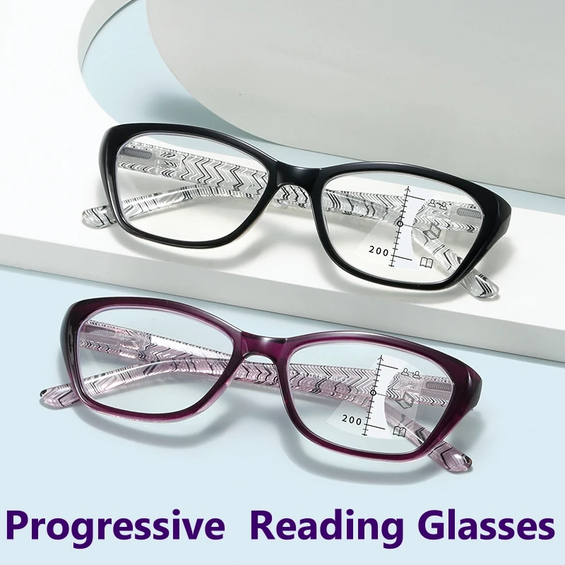 

Womens Multifocal Reading Glasses Ultralight Far Sight Computer Eyewear Men's Square Transparent Progressive Eyeglasses Diopters