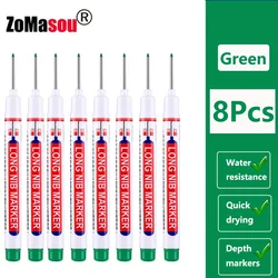 Waterproof Deep Hole Markers - Multi - Color Ink for Woodworking and Metal Carpentry (20mm Green 8pcs)