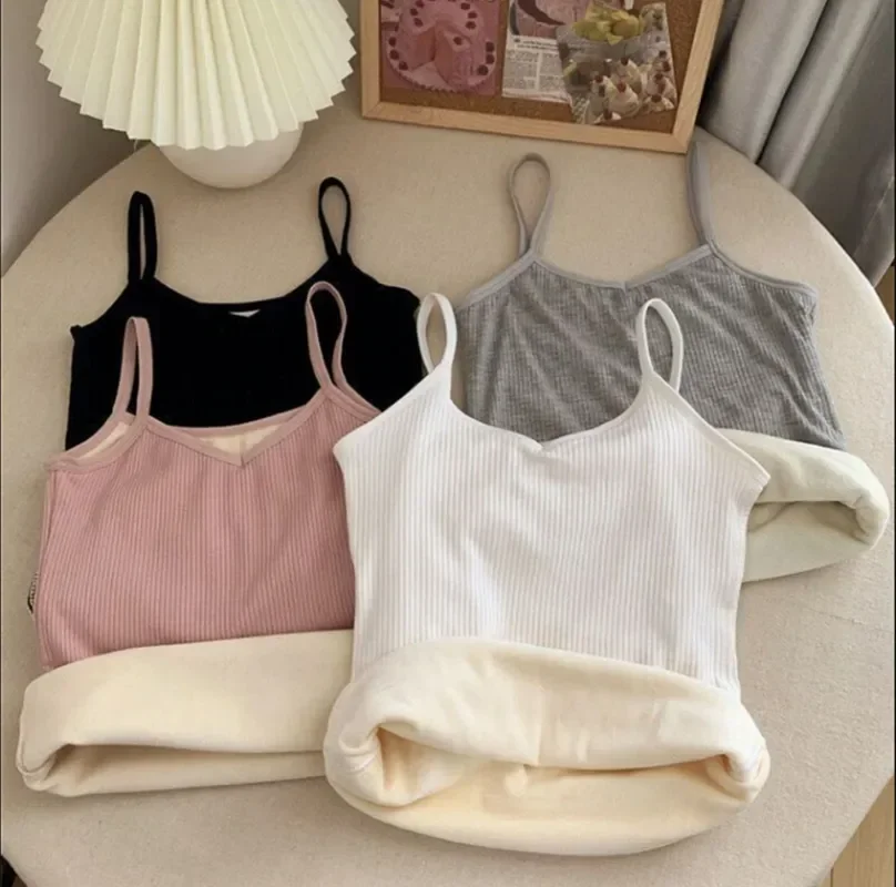 

Plush Sling Bottoming Clothing Solid Thermal Warm Color Vest Top Unwear Thickened Women Velvet Winter Vest Camisole Underwear