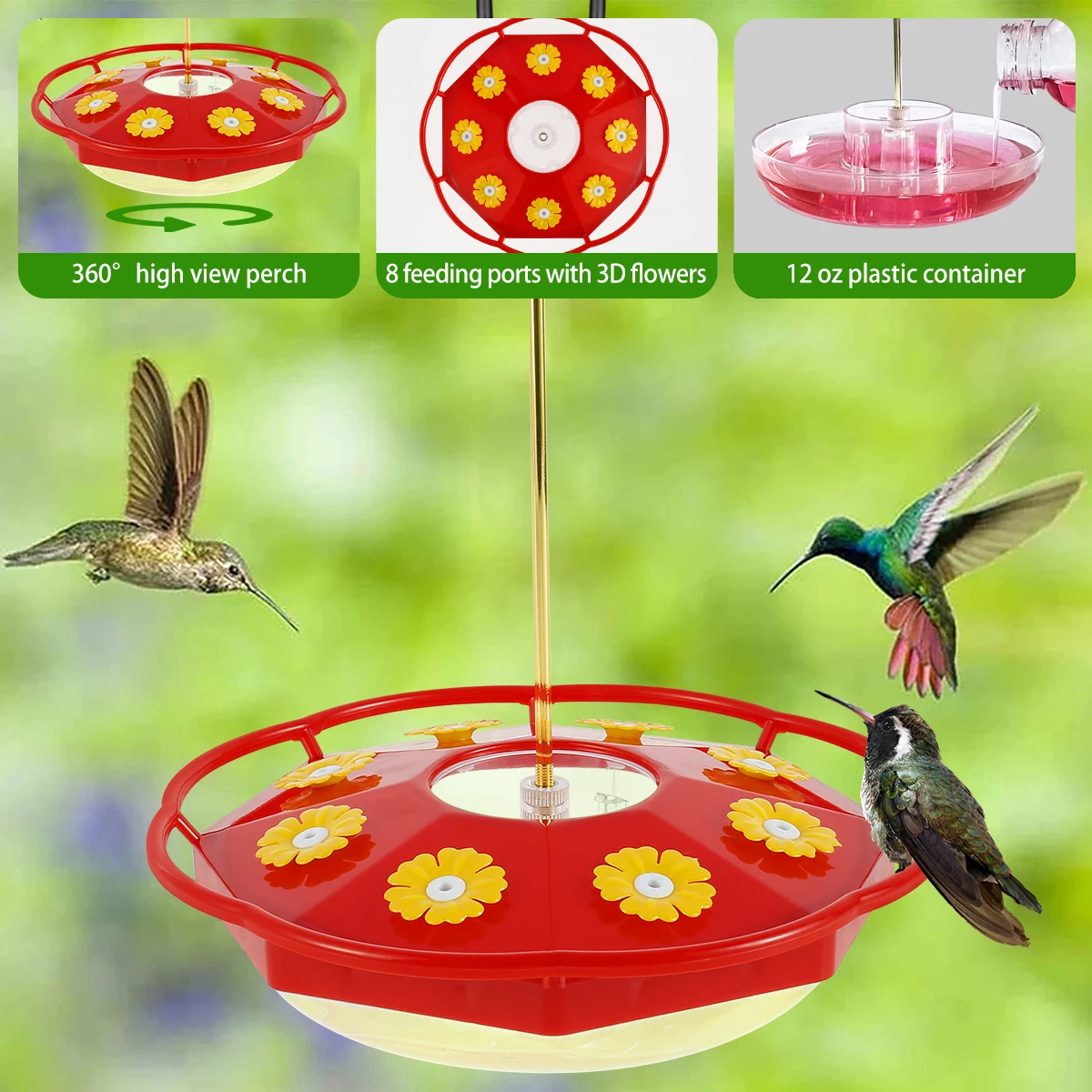 Bird Feeder Parrot Feeder 1/3Pcs Hanging Hummingbird Feeder Floral Shape 8 Feeding Ports Ant and Bee Proof for Home Garden