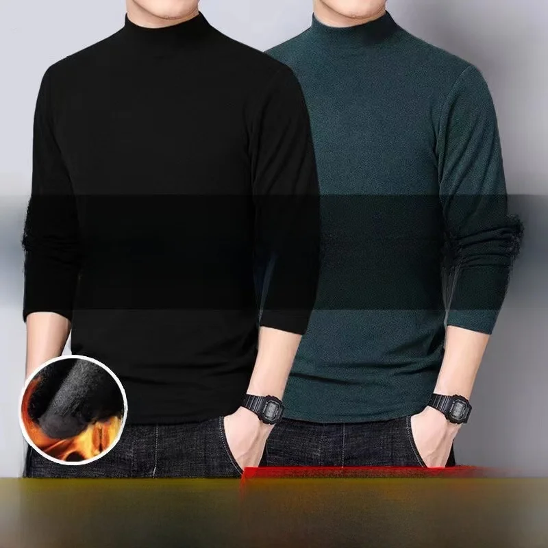 Warm Fce Long Sve T-irt Men's Slim Fit High Collar Base Layer irt Anti-Bacterial Youthful Trend Winter Season