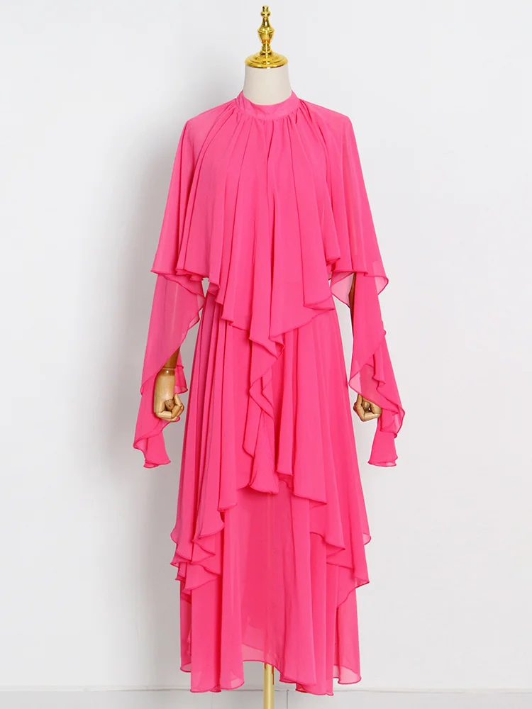 

Fashion Clothing Style Women Round Neck Half Sleeve High Waist Solid Midi Patchwork Mesh Dresses