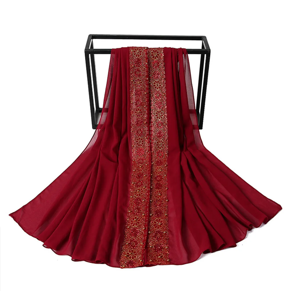 Spitze Chiffon Hijab Schal für Frauen islamisches Kopftuch weibliche muslimische Kopf wickel Schals – Detail 16