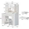 Vanity Desk Mirror and Lights, Makeup Table Charging Station, 45in Vanity Set Comfortable Bench, Big Vanity 5 drawers 6