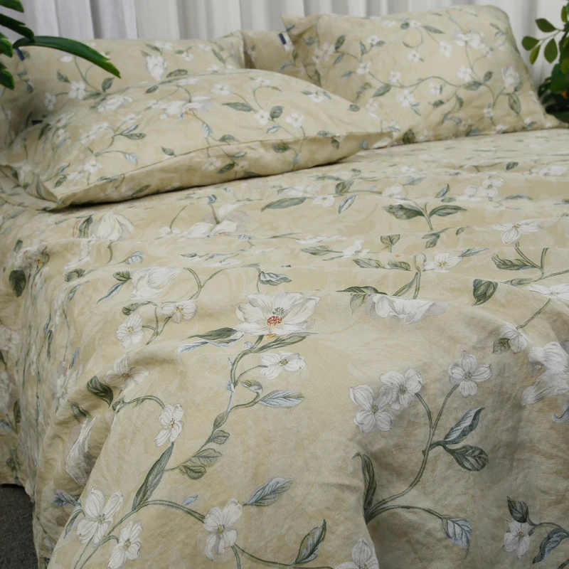 

100% Pure Linen Duvet Cover Set King Size Garden Floral Soft Patterned Bedding Set Soft Comforter Cover And Pillowcases 220x240