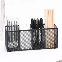 3/4/5/6 Grids Mesh Desk Organizer Metal Rectangle Shape Pen Storage Box Durable Large Capacity Desk Display Holder 4