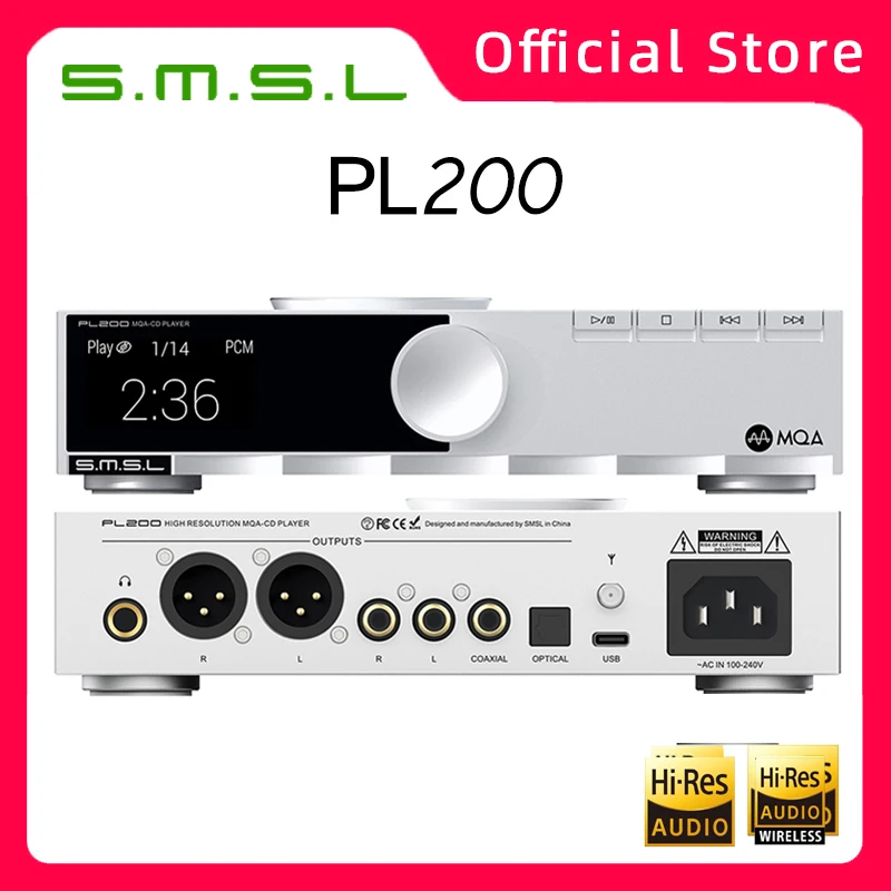 SMSL PL200 MQA CD Player Hi-End Class CD Program AK4499EX DAC Digital Audio USB DAC Supports Bluetooth High-end Lossless Music