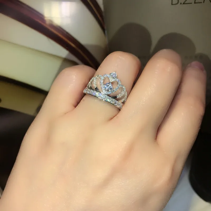 CC Women Rings Queen Crown Jewelry White Gold Plated Wedding Accessories Engagement Ring Anillos CC1568 wedding rings gold plated rings
