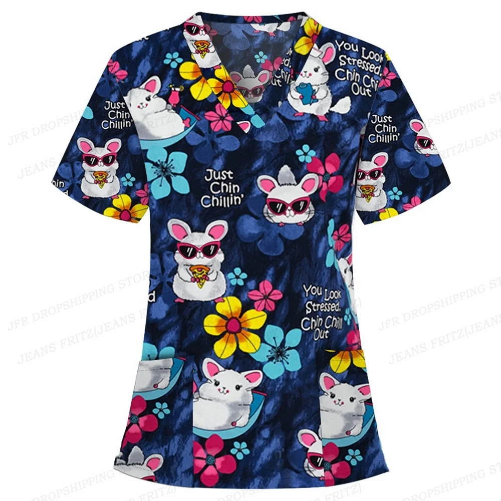 Cartoon Animal Nursing Scrubs Tops Women Nurse Uniform Women Fashion V-neck Pocket Overalls Medical Uniforms Uniforme Enfermera