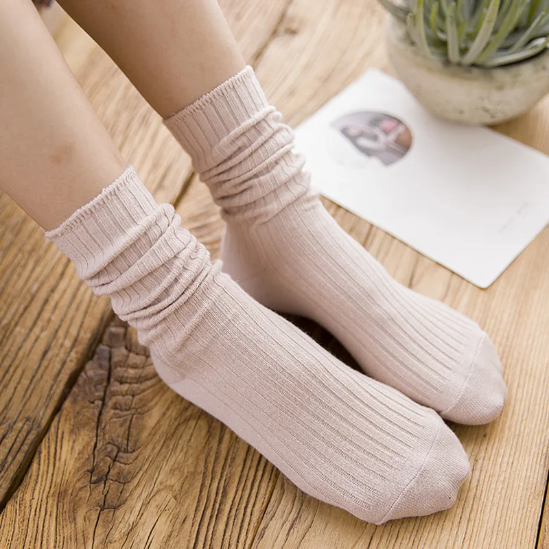 Women Cotton Loose Socks 1pair Knitting Solid Color Breathable