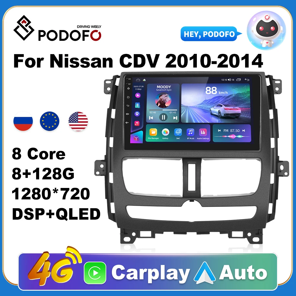

Podofo Car Android CarPlay Radio Multimedia Player For Nissan CDV 2010-2014 2 Din Autoradio Video AI Voice GPS Navi 4G WiFi