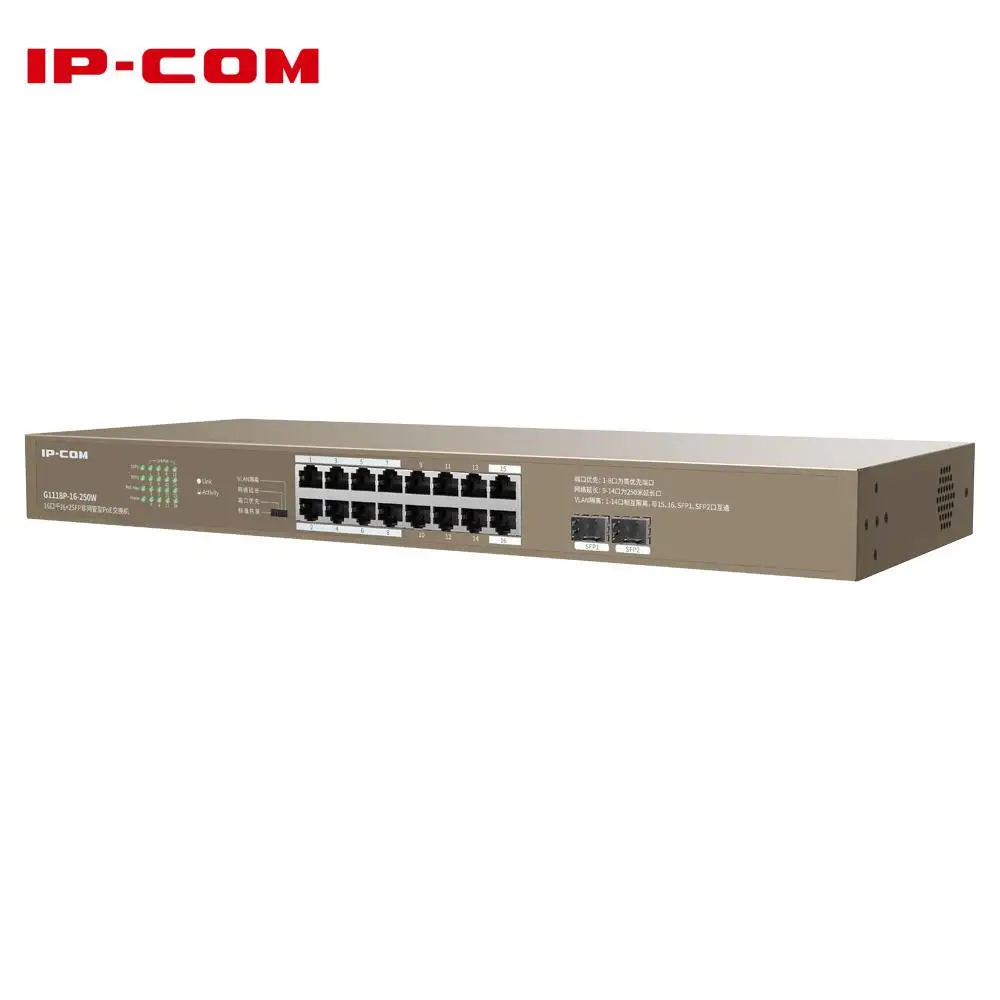Ip-Com Switch Non Gestito Ethernet 16Ge + 2Sfp Con Switch Di Rete Entrete Gigabit Poe A 16 Porte G1118P-16-250W