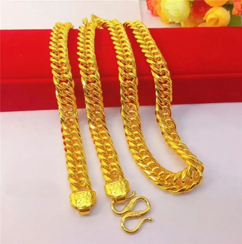 

HOYON Thicken Watch Chain Gold 24k color Coarse Buckle Necklace Men's Chain Neck Collares for Wedding Engagement Jewelry Gifts
