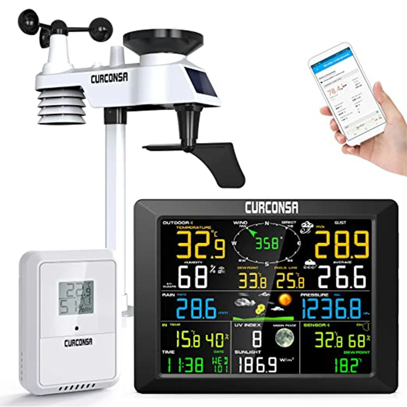 WIFI Weather Station with 6 in 1 Outdoor Sensor Rain Gauge Wind Direction and Underground Temperature Humidity |