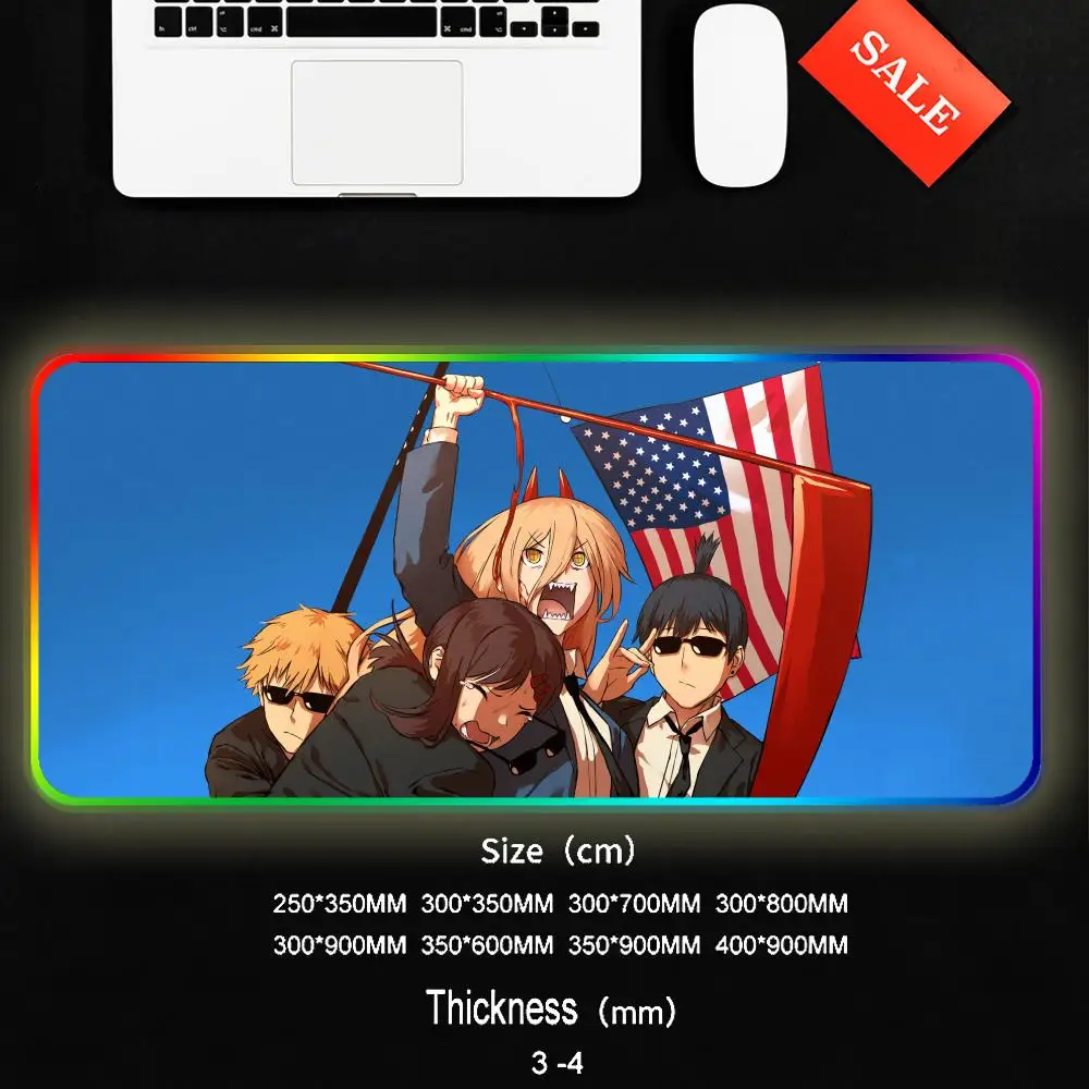 Chainsaw Man Power Mouse Pad Gamer Rgb Desk Mat Back Light Led