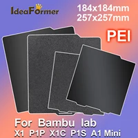Feuille noire PEI 184x184mm/257x257mm pour laboratoire Bambu X1/P1/A1/A1 /A1mini, plaque de construction Double face, Texture lisse, tôle de PEI en acier à ressort 1
