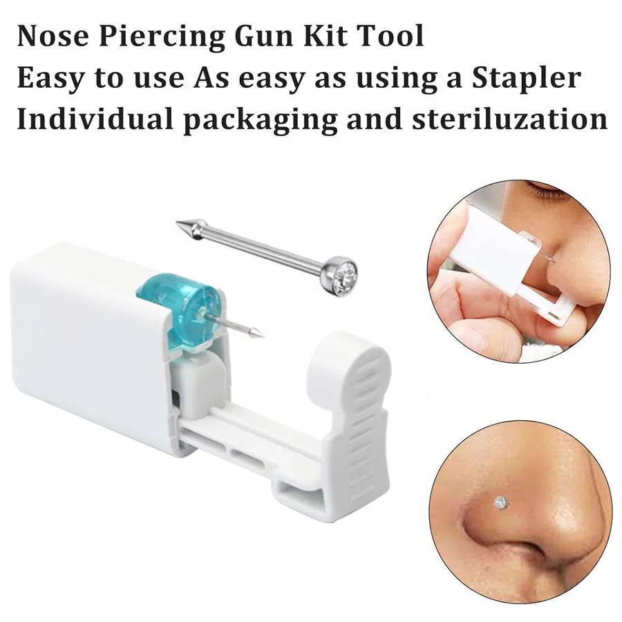 Self Hypoallergenic Nose Piercing Kit 4PCS Disposable Nose Piercing Gun with Built-in Studs
