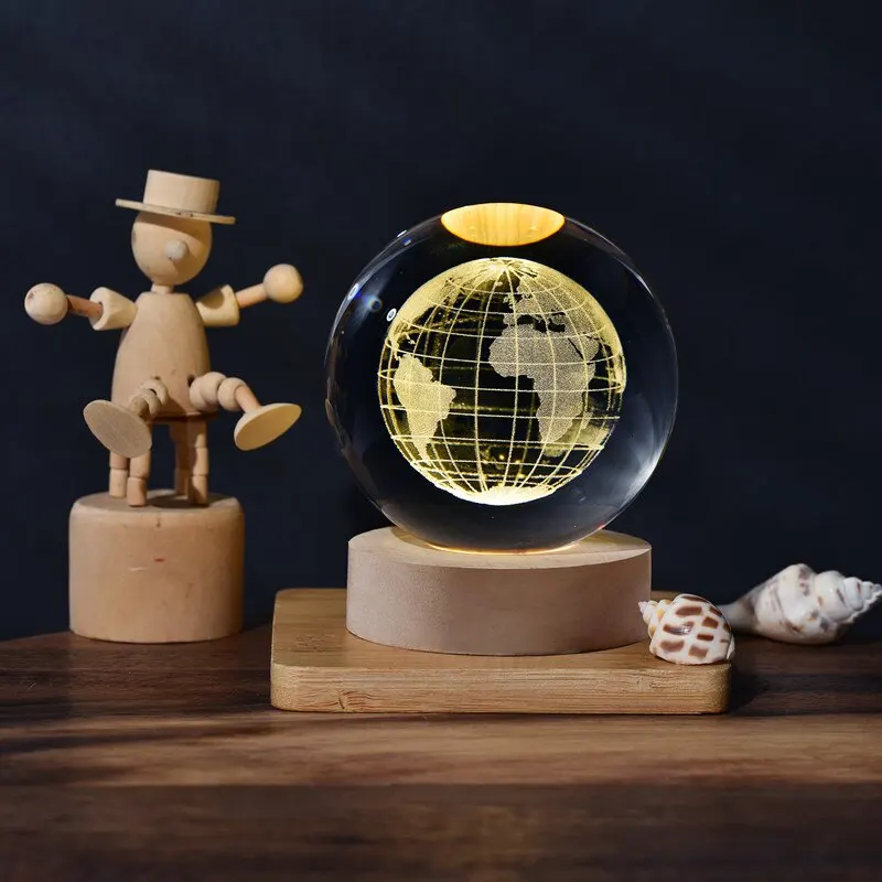 6cm 3D Crystal Ball Crystal Planet Night Light Laser Engraved Solar System Globe Astronomy Birthday Gift Home Desktop Decoration 3