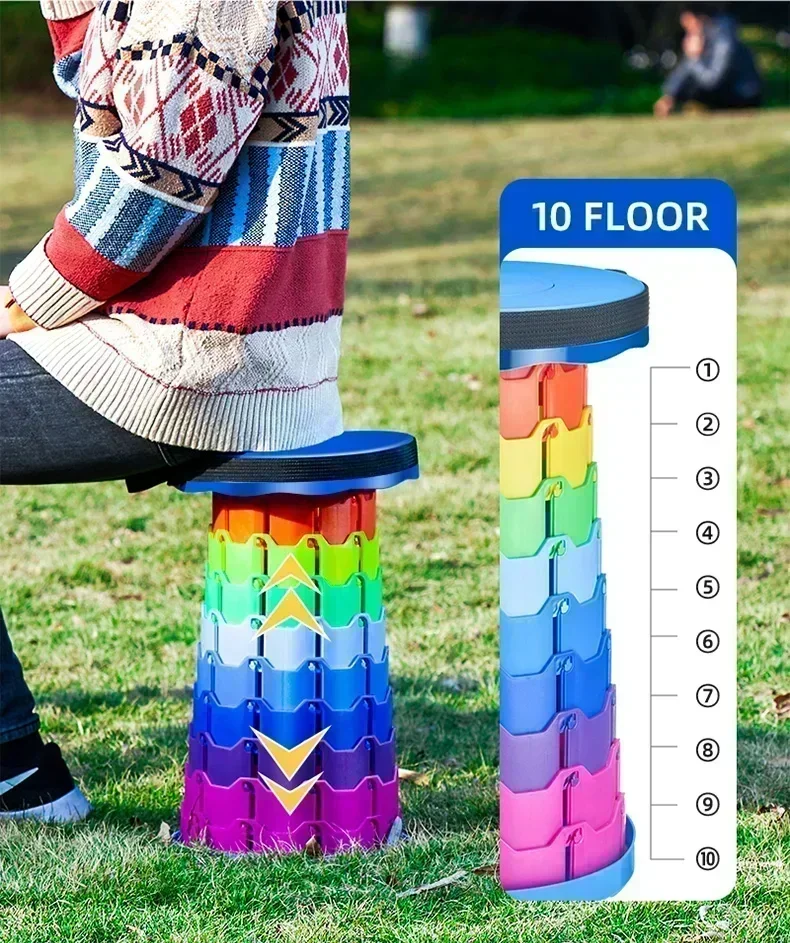 Description Picture 6 of item2024 Plastic Portable Stool Dining Chair Folding Rainbow Stools Expandable Stool Lightweight Stools Home Space Saving Furniture