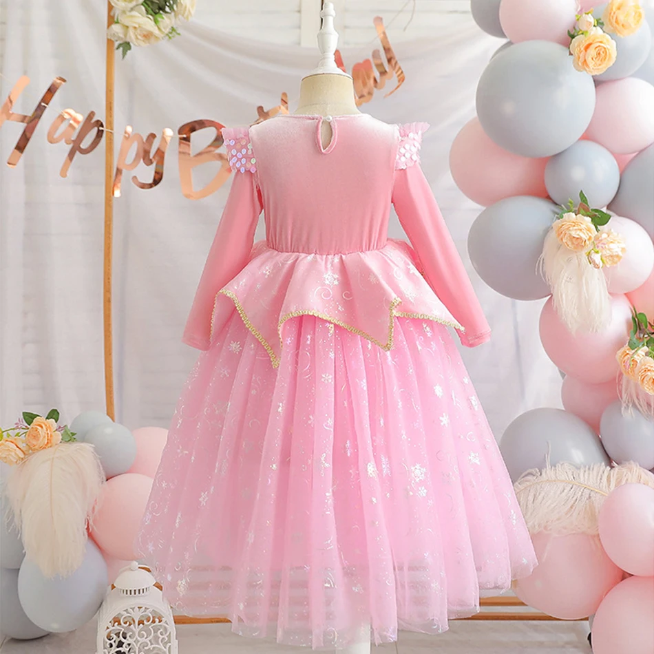 VESTIDO BEBE ROSA FESTA PRINCESA AURORA BELA ADORMECIDA LUXO