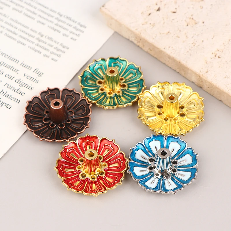 Incense Holder Lotus Alloy Incense Burner Stick Holder Home Buddhism Line Incense Plate Sandalwood Coil Base Delicate Temples Home Decor 1Pc