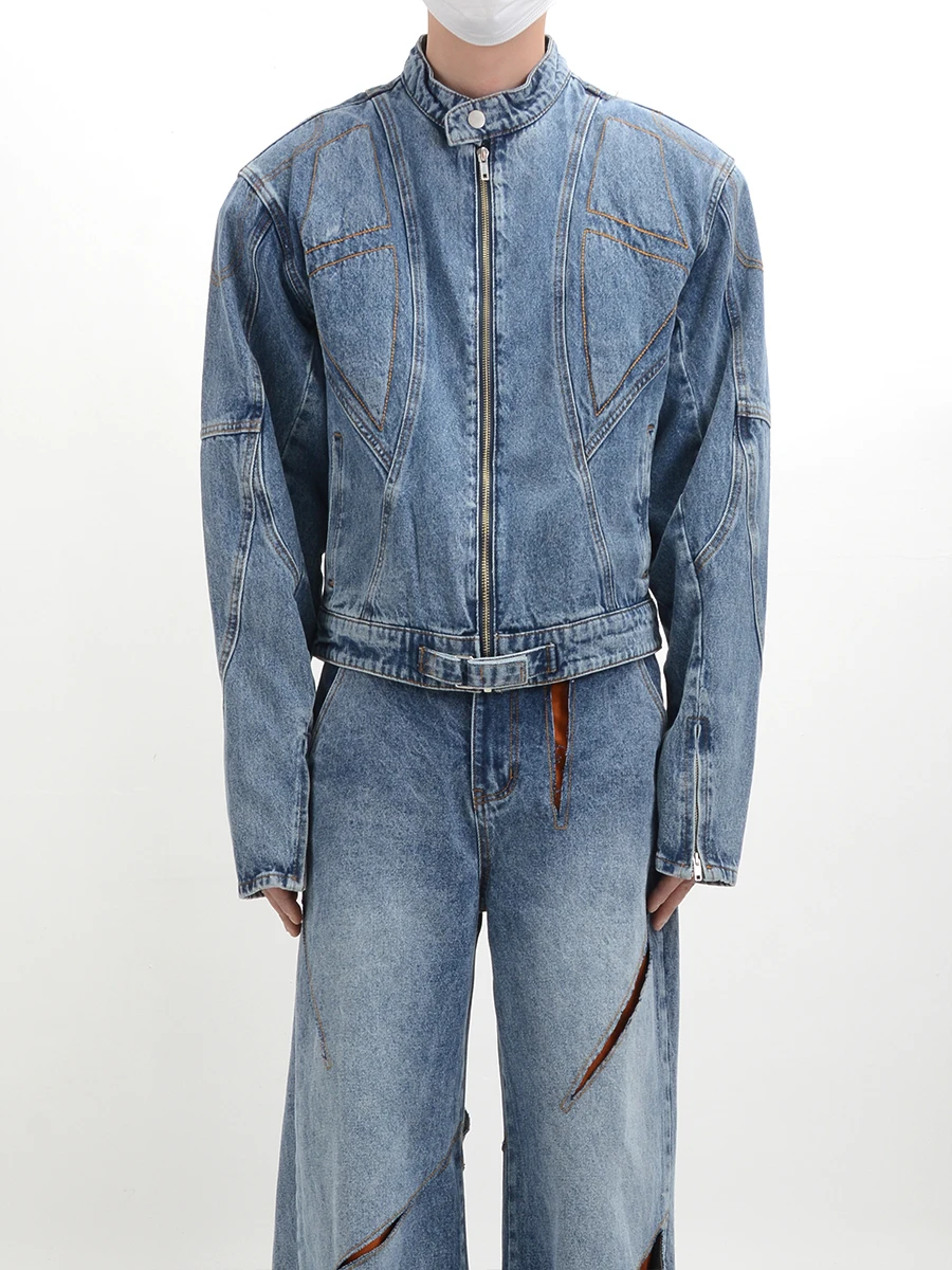 

Dark Avant-Garde Style Clothes Shoulder Pads Short Denim Jacket Vintage Jacket Biker Clothes For Men