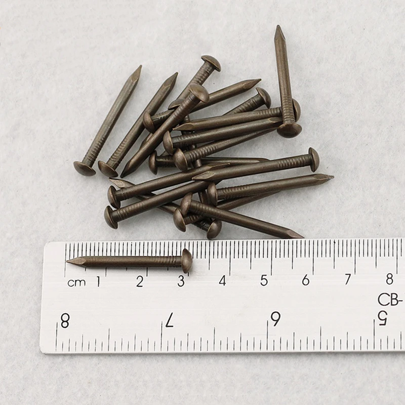 10/20/50/100pcs Antique Brass Bronze Pure Copper Small Mini Round Head Nail Dia = 1.2-2.8mm Length = 8&ndash;50mm for Furniture Hinge Drum Metal Brads