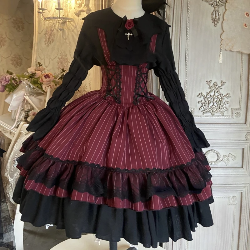 Victorian Gothic Lolita Jsk Dress Women Halloween Y2k Bat Collar Shirt Woolen Princess Dresses Vintage Punk Harajuku Party Dress lolita dress lolita suspender dress lolita cosplay costumes