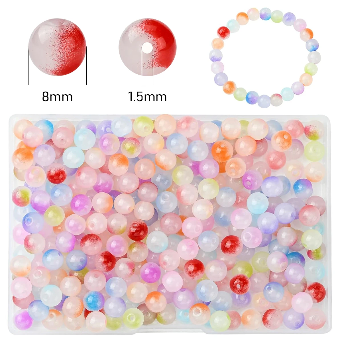 Vibrant 8mm Double Color Glass Jelly Beads for DIY Jewelry Crafting - 20 Assorted Colors, 50 Beads per Pack