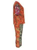 Boho Ethnic Print Two-Piece Set Women's Loose Top and Pants