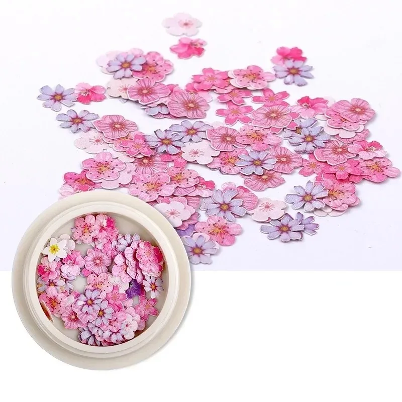 50pcs/box Nail Flower Ultra-thin Wood Pulp Patch DIY Color Mixed Small Daisy Rose Nail Decoration Nail Art Accessories