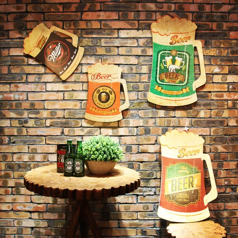 

Vintage Creative Beer Mug Woodblock Painting Wall Hanging Decor Simple and Versatile Room Decoration Beautifully Handmade