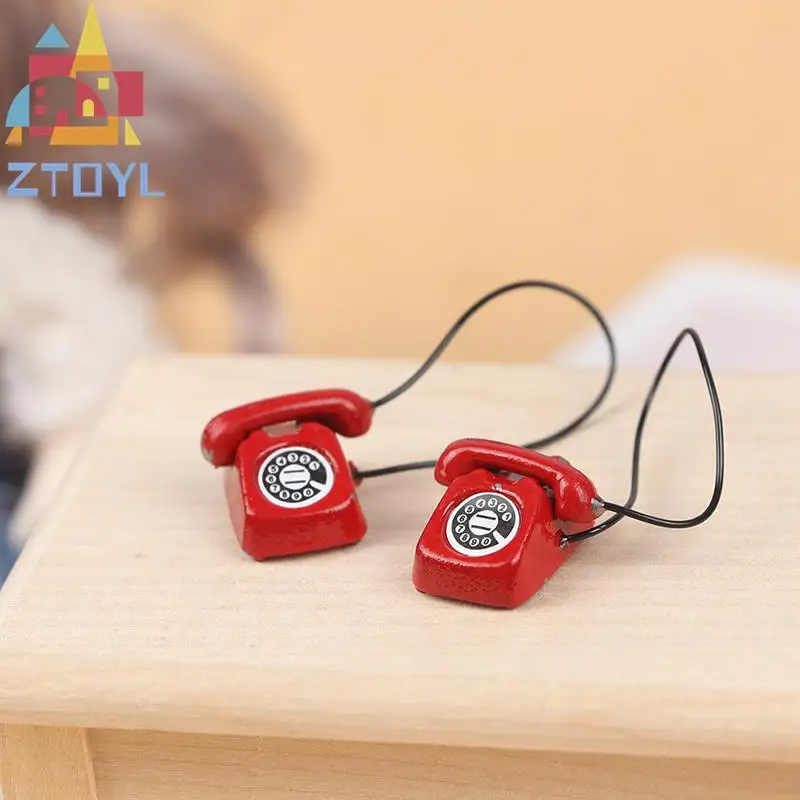 

1:12 Mini Miniature Phone Model plastic Vintage Retro Rotary Telephone Dollhouse Furniture Toys Decoration Accessories