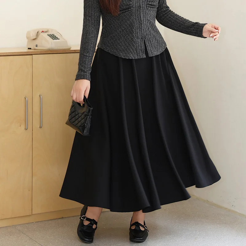 Plus Size Women's Black Skirt Premium Long A-Line Umbrella Skirt Ball Gown Elegant French Commuter Autumn 2025