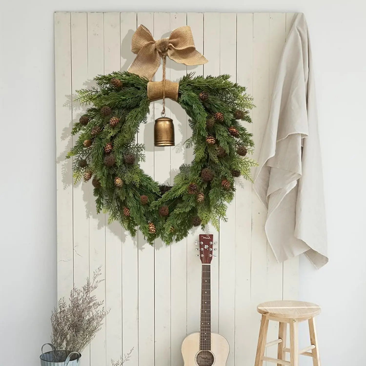 Bohemian for Front Door Indoor with Bow Knot Spring Decorations Gift Artificial Wreath Garland for Living Rooms Porches Bedrooms