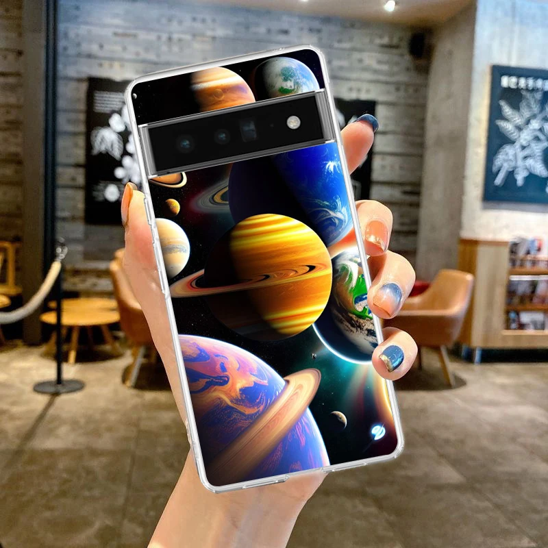 Raum Planet Sterne Mond Handy hülle Abdeckung für Google Pixel 8 7 6 5 4 4xl stoßfest 7a 6a 5a 4a 3a 3axlpro 5g transparente Hülle – Detail 6