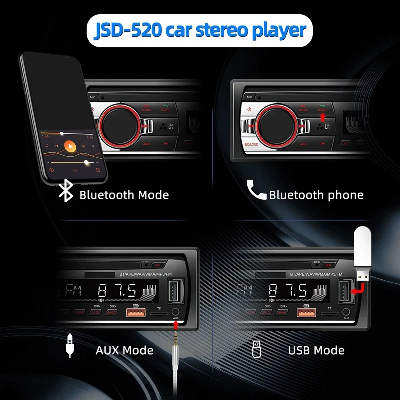 Фото Автомобильный Bluetooth MP3-плеер 12 в, FM-радио, стерео, громкая связь, стереоплеер, дисплей с подсветкой, прочный CD-плеер с USB-зарядкой №2
