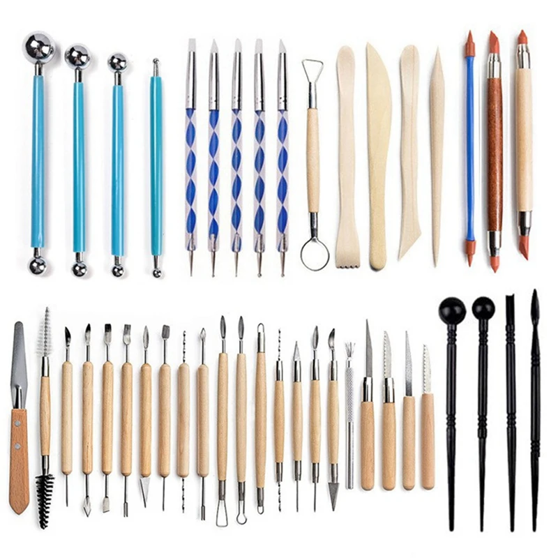 Pottery Tools Set Of 43 Clay Sculpture Carving Knife Silicone Pen Pill Stick Stone Plastic Clay Hand Tool Set Durable