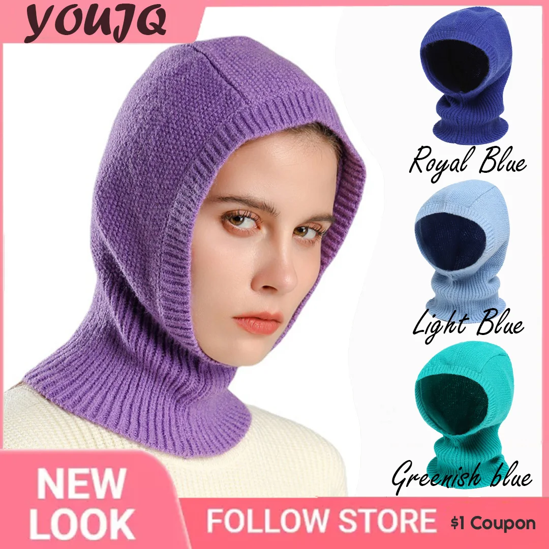 Women Winter Knitted Cap Pullover Lady Balaclava Hat Warm Scarf Beanie Pullover Outdoor Snood Collar Mask Skullies Beanie Cap