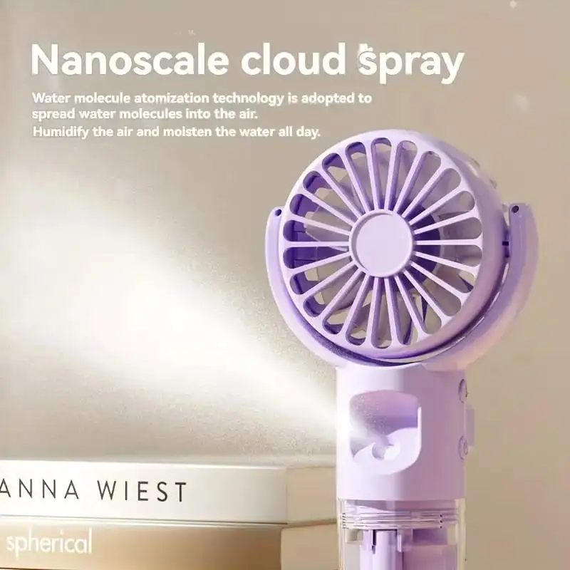 Mini Portable Folding Fan With Spray Mister Humidifier USB Rechargeable Handheld Fan Suitable For Living Room Classroom School B 5