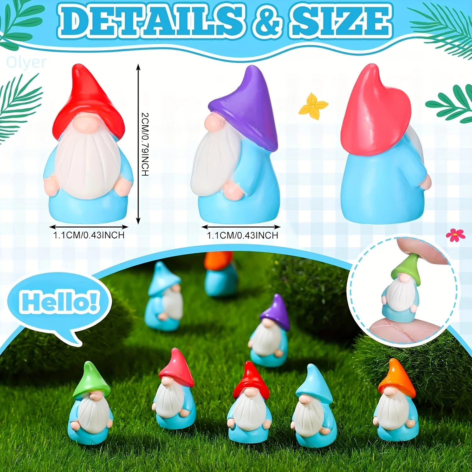 10pcs Mini Resin Gnomes Statues Ornaments Random Color Cute Fairy Miniature Gnome Figurines For Miniature Garden