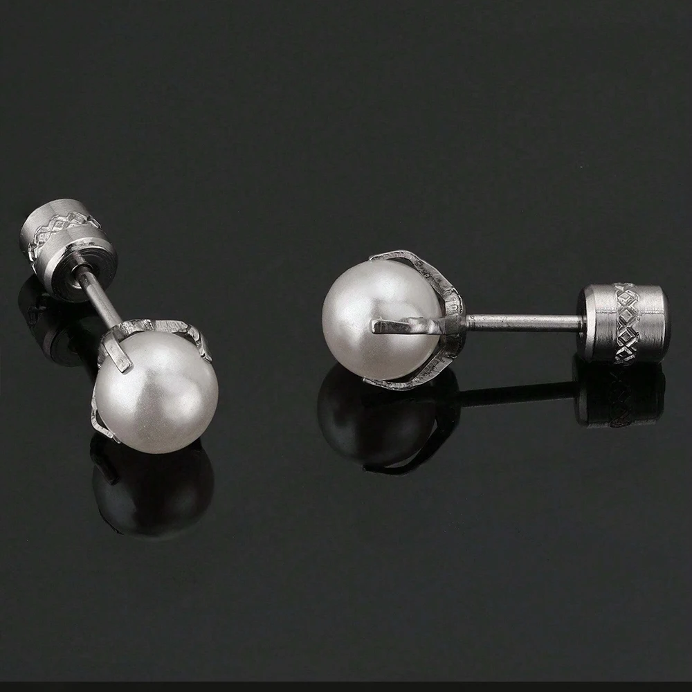 Pearl Stud Earrings For Women Claw Pearl Screw Stainless Steel Back Fashion Jewelry Accessories Party Gift Wholesale 4