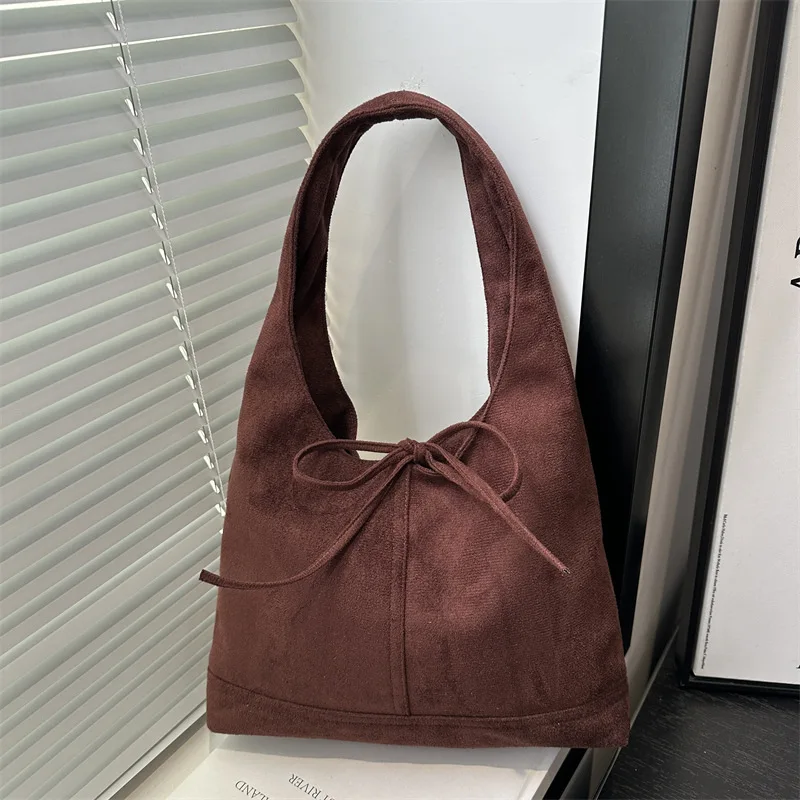 Vintage Suede Tote Bag Large Capacity Fashion Shoulder Casual Solid Handbag Autumn Winter Bucket Underarm Bags for Women
