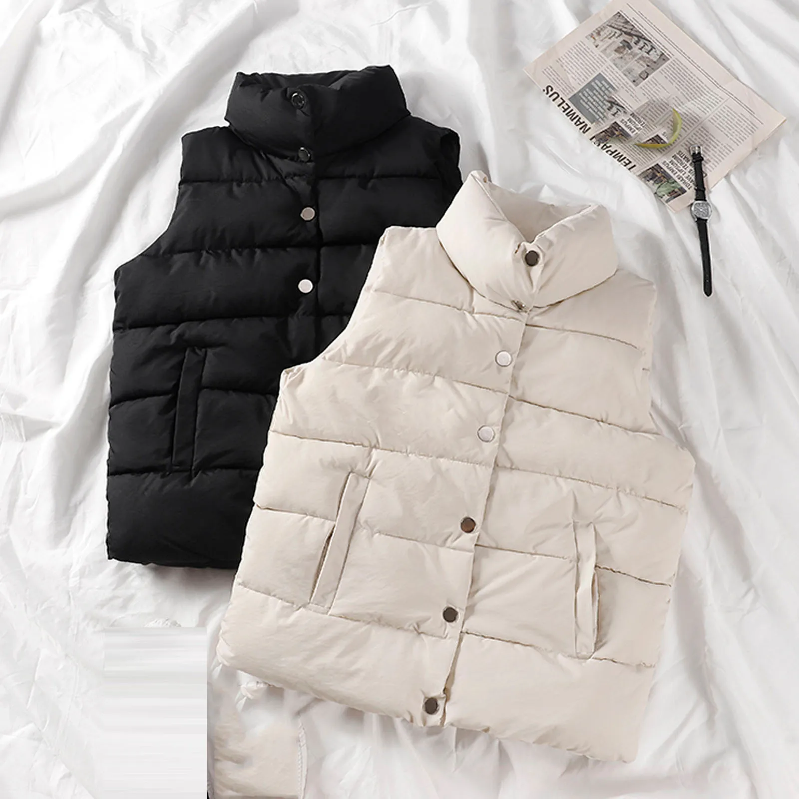 

Korean Warm Jackets Female Jacket Waistcoat Down Cotton Sleeveless Elegant Versatile Casual Autumn Winter Women Vest Coat 2024