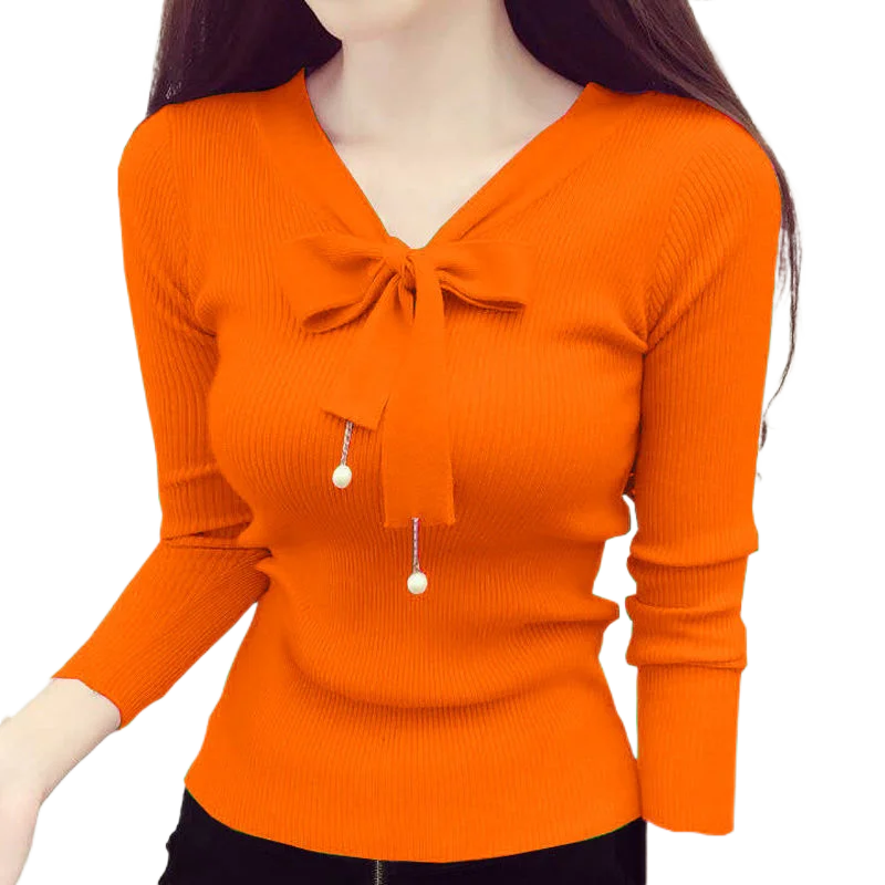 

Women's Clothes Spring and Autumn Sweater 2023 New Slim-fit Large Size Base Shirt Korean-style Long Sleeve Bow All-match Tops