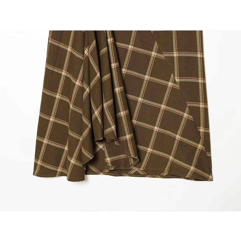 Elegant Pleated Long Skirts For Women Fashion Plaid New High Waist Midi Skirt High Street Casual Chic Party Skirts